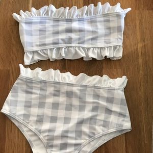 Bandeau swim top and high waisted cheeky bottoms